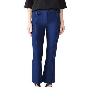 Derek Lam 10 Crosby‎ Military Blue Flared Cotton Blend Contrast Stitch Trousers